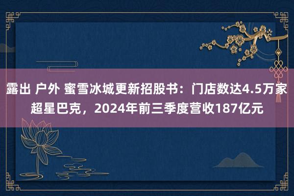 露出 户外 蜜雪冰城更新招股书：门店数达4.5万家超星巴克，2024年前三季度营收187亿元