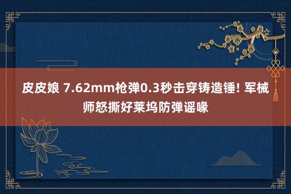 皮皮娘 7.62mm枪弹0.3秒击穿铸造锤! 军械师怒撕好莱坞防弹谣喙